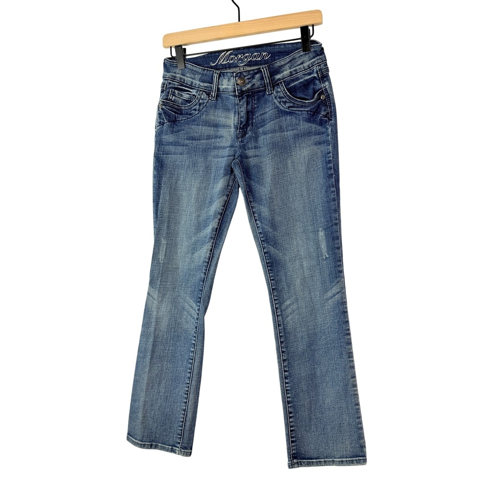 dELiA*s Morgan Low Rise Bootcut Jeans Medium Wash Petite Size 3/4P Distressed - Picture 2 of 9